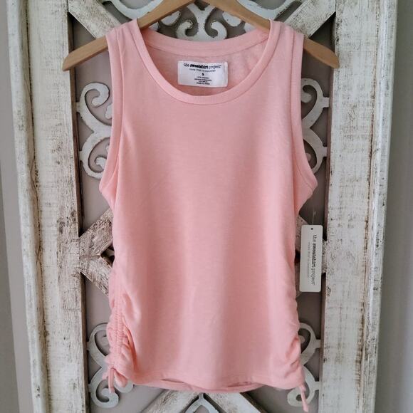 The Sweatshirt Project Women's Sleeveless Crew Neck Side Ruched Tie Tank Peach - Picture 5 of 5